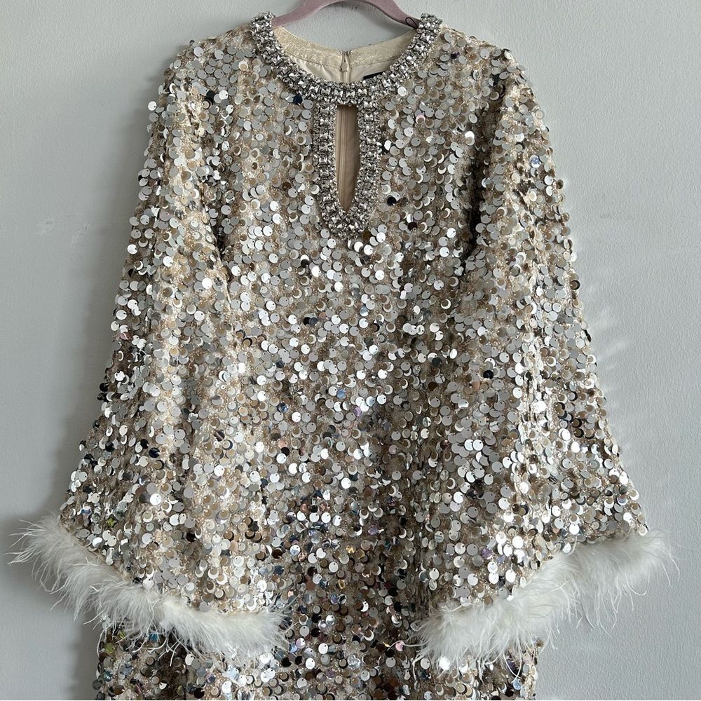 NWT RICHRADIQS Dazzling Sequined Feather Cuff Dress - Picture 9 of 16